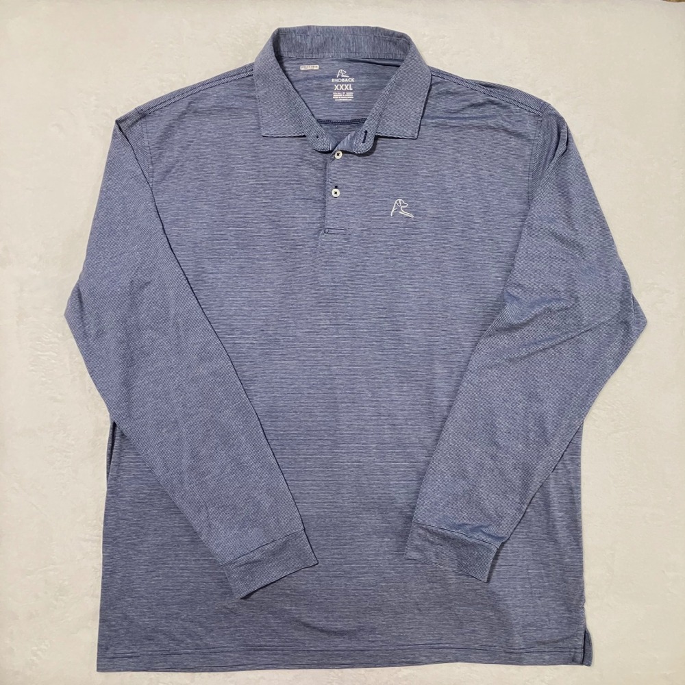 Rhoback Long Sleeve Performance Polo Shirt Men's Size XXXL Blue Striped 3XL Logo